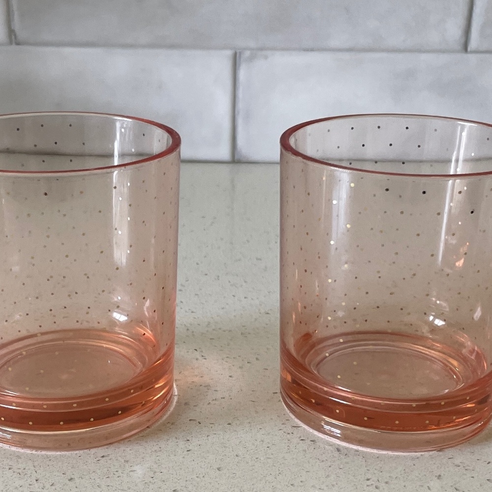 2  Rose gold Kate Spade acrylic drinking glasses